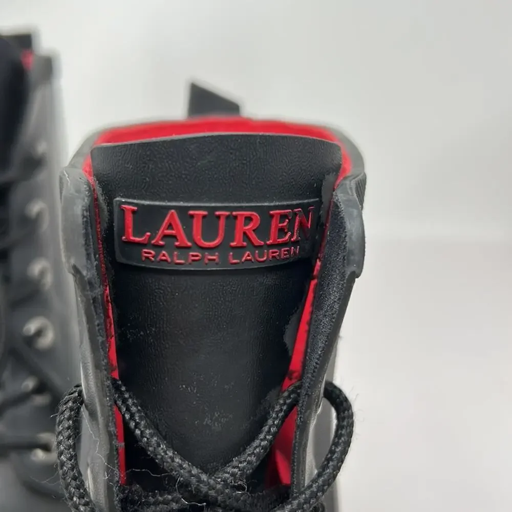 Lauren Ralph Lauren Mikenna Women's Black Rubber Lace Up Ankle Boots Size 6
